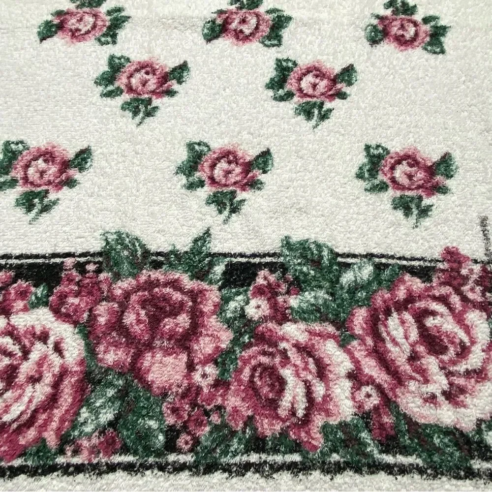 Vintage Franco Fringed Towels Roses Rose Print Set of Two Made in USA